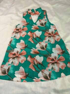 Peach Love California Teal Dress with Coral Floral Print